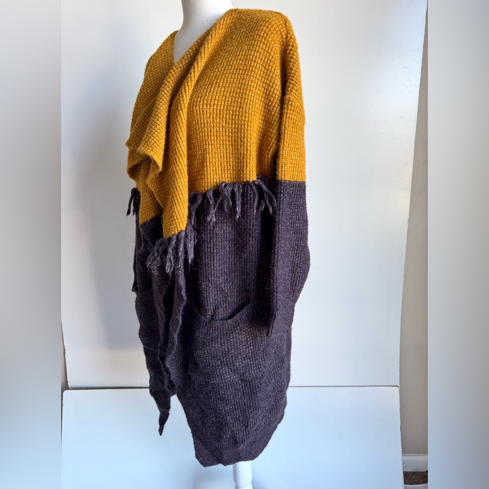 World Market Mustard Purple Women Knit one size Cardigan Oversize Pockets